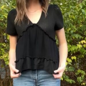 3/$20 Grace Karin Black Ruffled Short Sleeve Top S